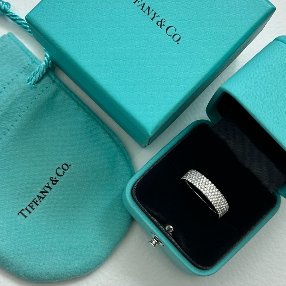 $11,900 Tiffany & Co. Metro Five Row Ring White Gold Diamonds Ring Band Size 7.5